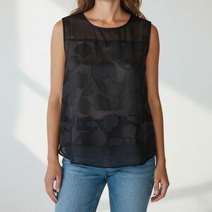 Ann Taylor Black Sheer Blouse sleeveless top size M